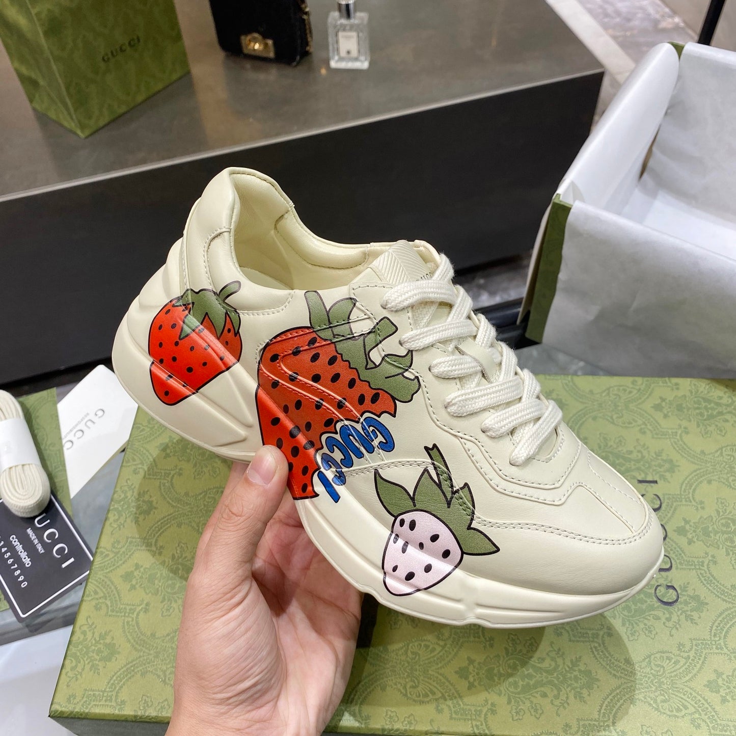 GEM70  fashion whtie Strawberries color  shose for woman white color  beautiful gift to choose