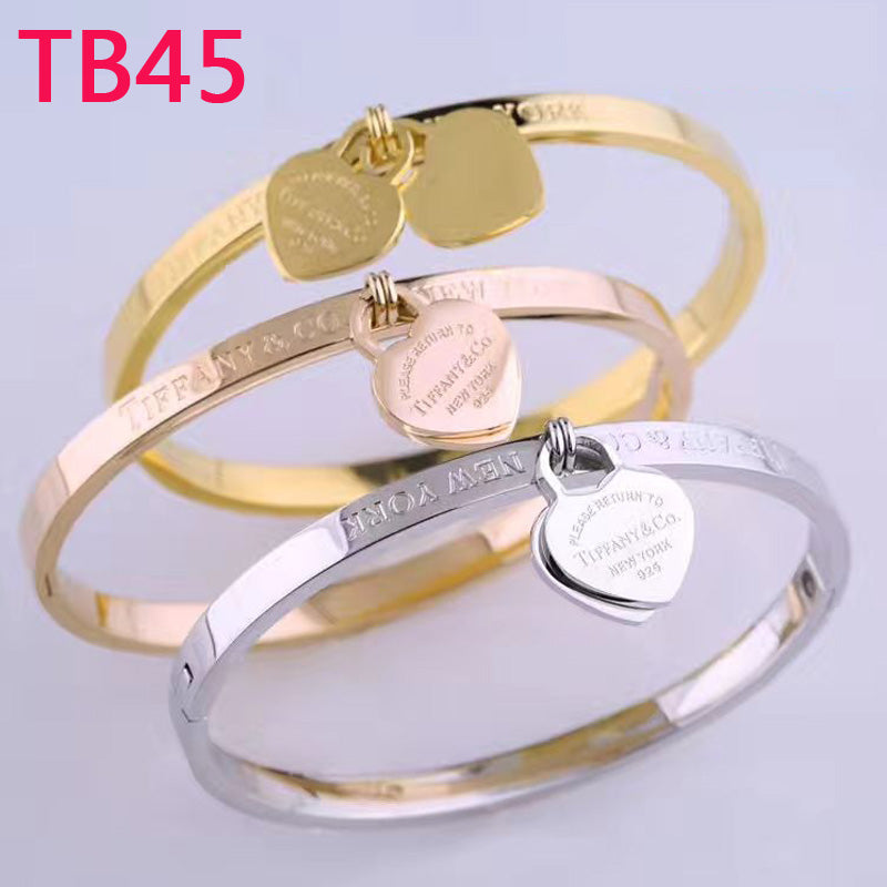 TB45 New Fashion Titanium steel  bracelet bangle for Women gift Couples Cubic Zirconia Wedding gift