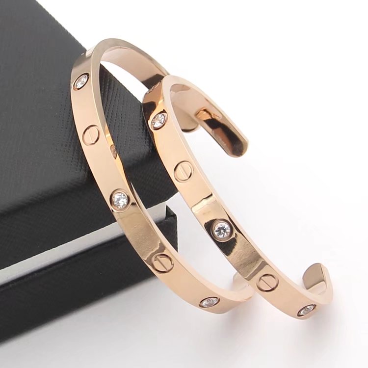 CAR2 New Fashion Titanium steel silver rose gold color  bracelet bangle beautiful for Women men Couples Cubic Zirconia gift