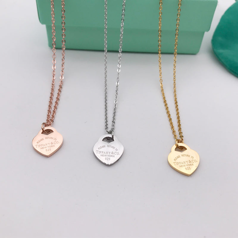 TB58 New Fashion Titanium steel Heart Necklace for Women gift Couples Cubic Zirconia Wedding Necklace