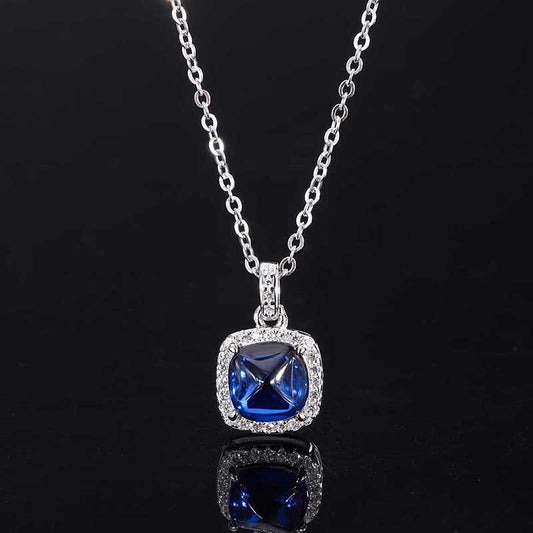 LEM40 S925 Silver Hot Selling Simulation Sapphire Sugar Tower CZ Pendant Earrings Main Stone 8*8