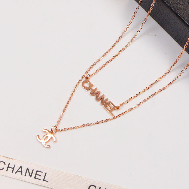 NE123  Fashion Brand Titanium Steel Jewelry Design Letter Necklace beautiful For Women Necklace