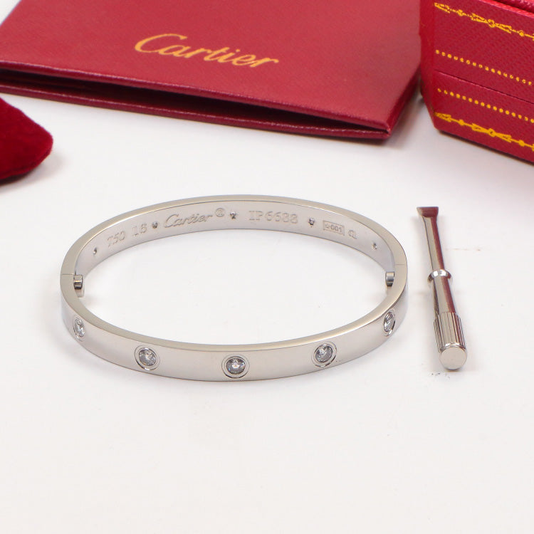 CB109  Hot sale 316L Fashion Stainless Steel annulation bracelet&bangle with 10 diamond bangle for woman size