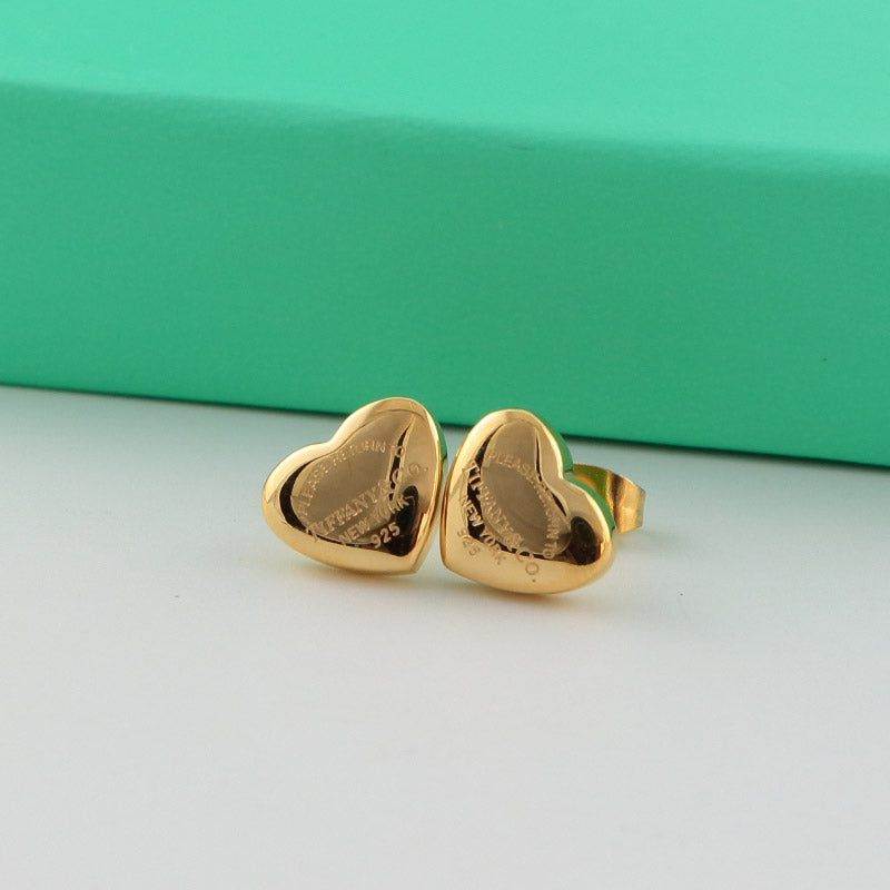 TB35  Fashion  Stainless Steel Gold White Design heart Earring Charm For Women Gold Earrings Jewelry no box