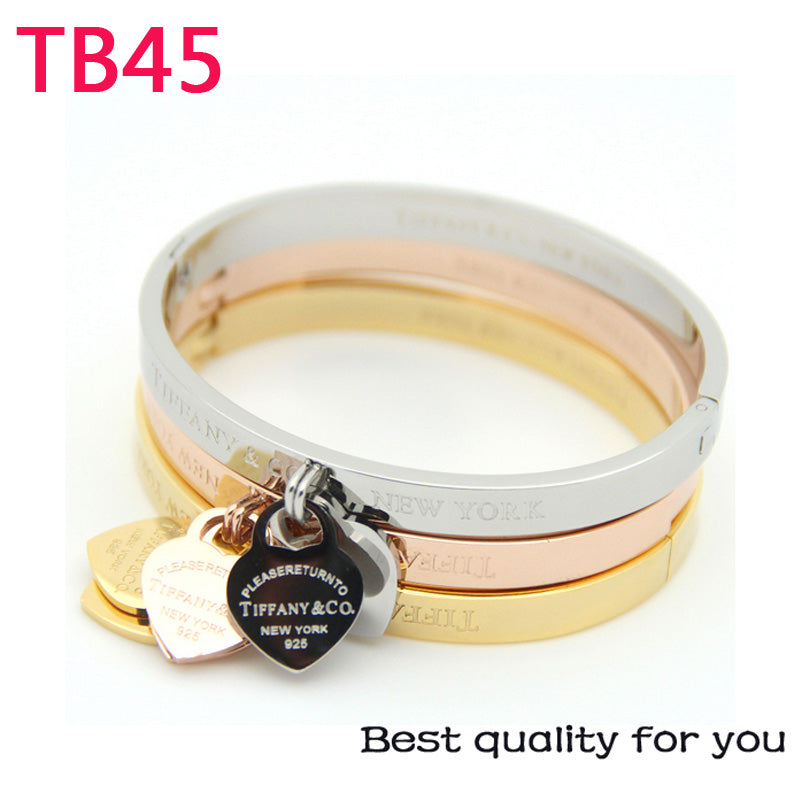 TB45 New Fashion Titanium steel  bracelet bangle for Women gift Couples Cubic Zirconia Wedding gift