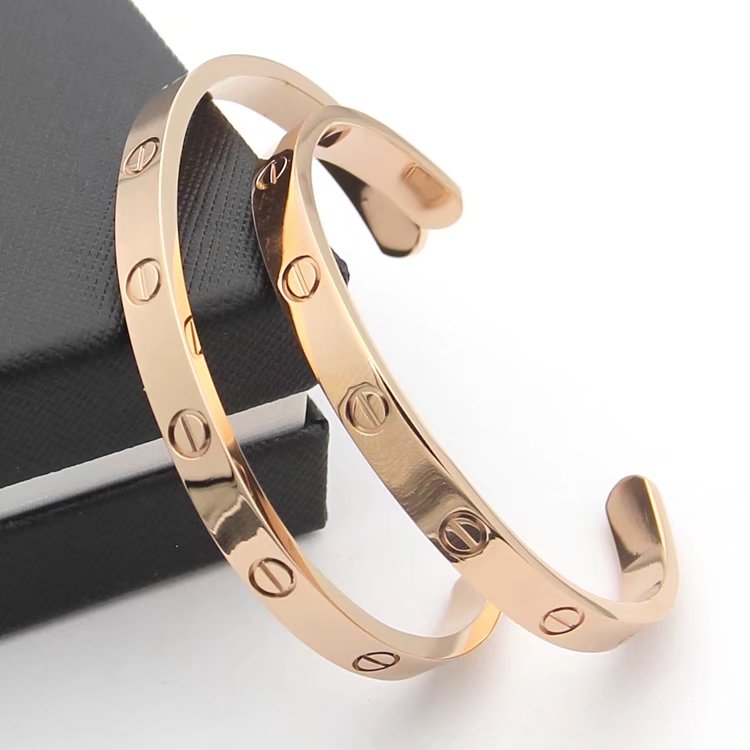 CAR2 New Fashion Titanium steel silver rose gold color  bracelet bangle beautiful for Women men Couples Cubic Zirconia gift