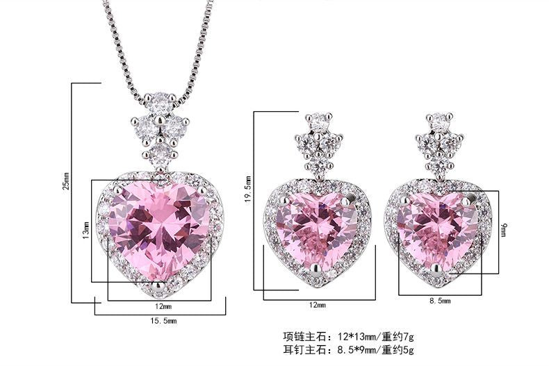 LEM15 Colorful treasures simulation pink CZ jewelry set earrings main stone 8*12 pendant necklace 10*14