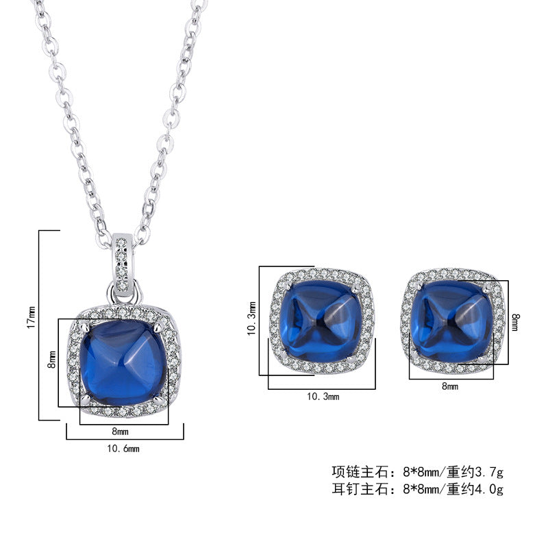 LEM40 S925 Silver Hot Selling Simulation Sapphire Sugar Tower CZ Pendant Earrings Main Stone 8*8