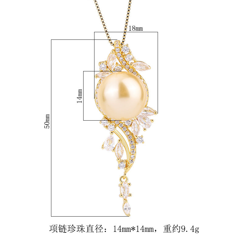 Hot sale new arrive Gold plated Pearl fashion with crystal Pendant necklace and rarring for Women's gift necklace 14mm