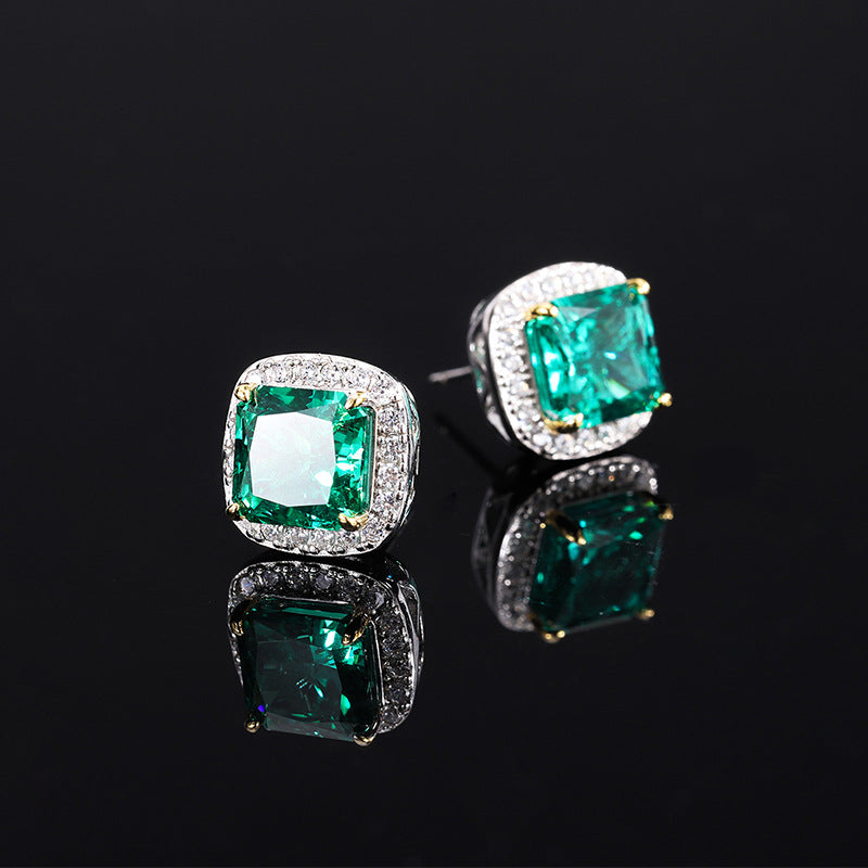 GEM11 S925 silver high carbon CZ Yellow color treasure color small square earrings retro simple women's earrings 8*8