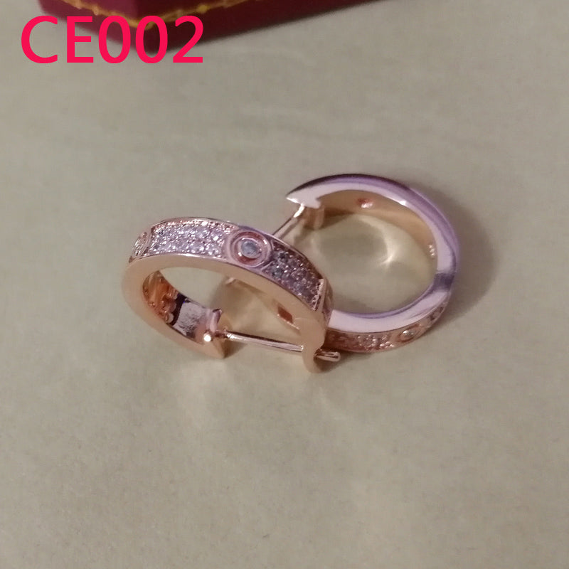 CE002  Fashion Stainless Steel Rose Gold Stone Design beautiful Earring Charm For Women Jewelry