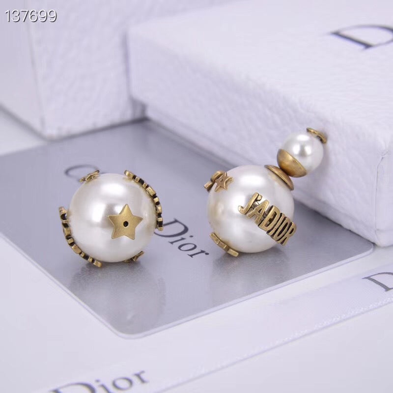 DR-35 New Fashion Brand Stainless Steel Jewelry Design White Round Beads Stud Earring For Women Gold  Earrings