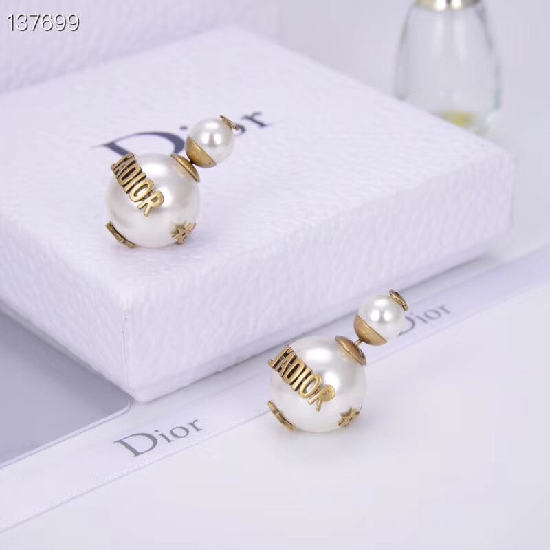 DR-35 New Fashion Brand Stainless Steel Jewelry Design White Round Beads Stud Earring For Women Gold  Earrings