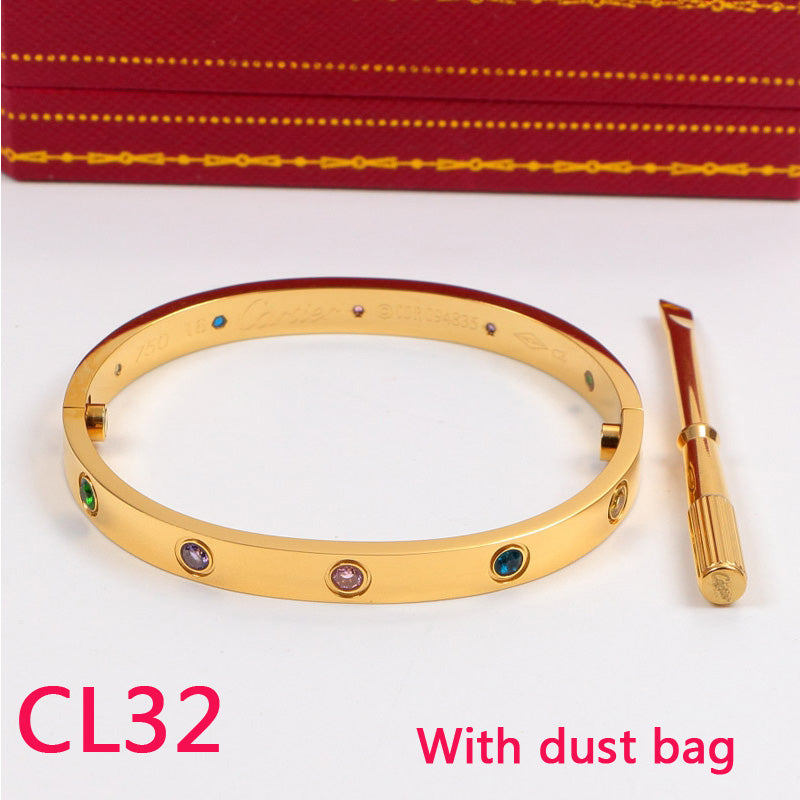 CL32  designer jewelry women bracelets Titanium stainless Steel Bracelets colorful stones Women Men gold  Bangles