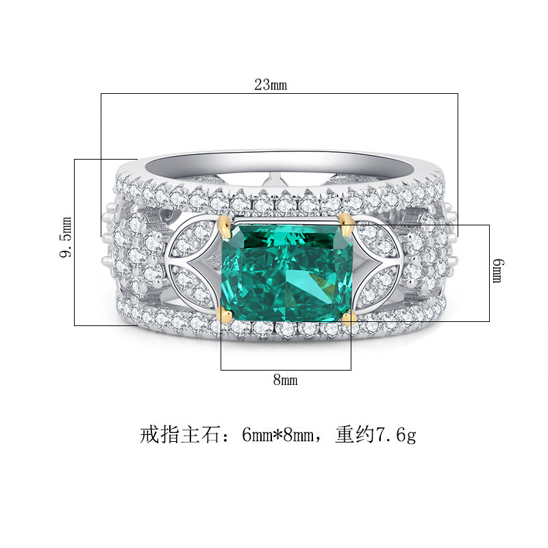 HEM19 New S925 silver ring color treasure high carbon diamond women's high-quality texture 6*8 Hao full diamond row ring female