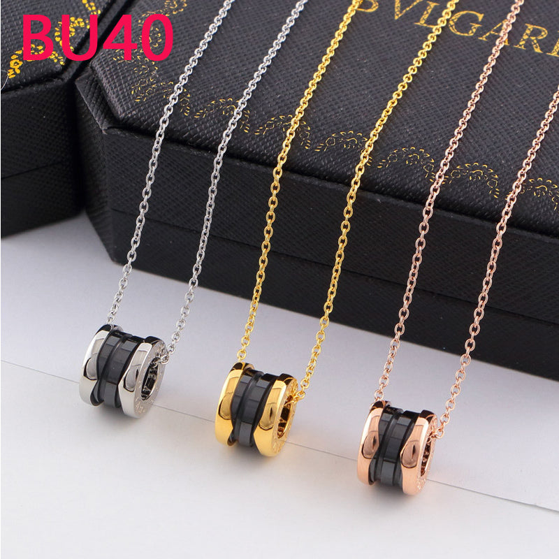 BU40  New Fashion Titanium steel black and white color Necklace for Women Couples Anel Cubic Zirconia Wedding Bands gift