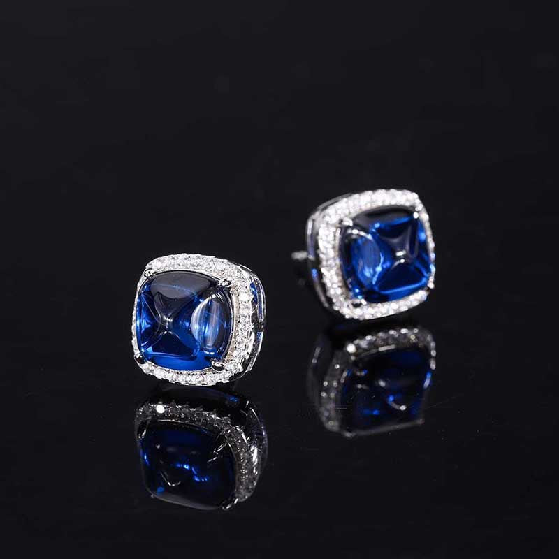 LEM40 S925 Silver Hot Selling Simulation Sapphire Sugar Tower CZ Pendant Earrings Main Stone 8*8