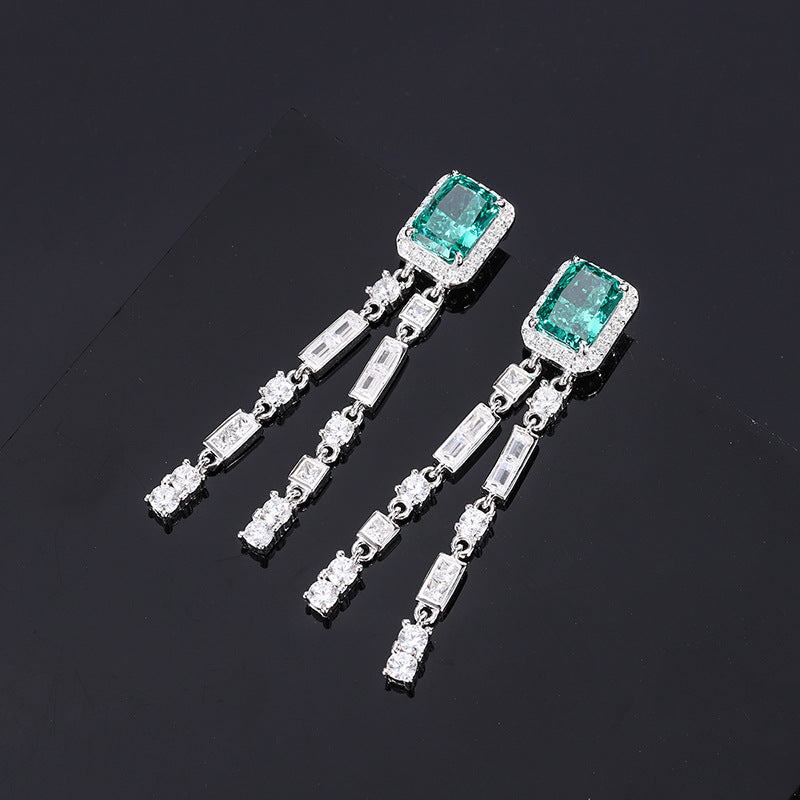 GEM19 New arrive S925 Silver Net Red Anchor Hot Selling High earring CZ Radiant Cut Simulation Color Treasure Earrings Main Stone 6*8