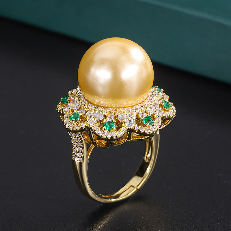 Gold plated copper rings base new inlaid Aubergine pearl vintage fashion crystal ring 16mmjewelry