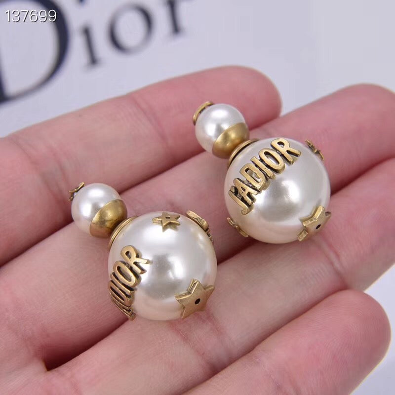 DR-35 New Fashion Brand Stainless Steel Jewelry Design White Round Beads Stud Earring For Women Gold  Earrings