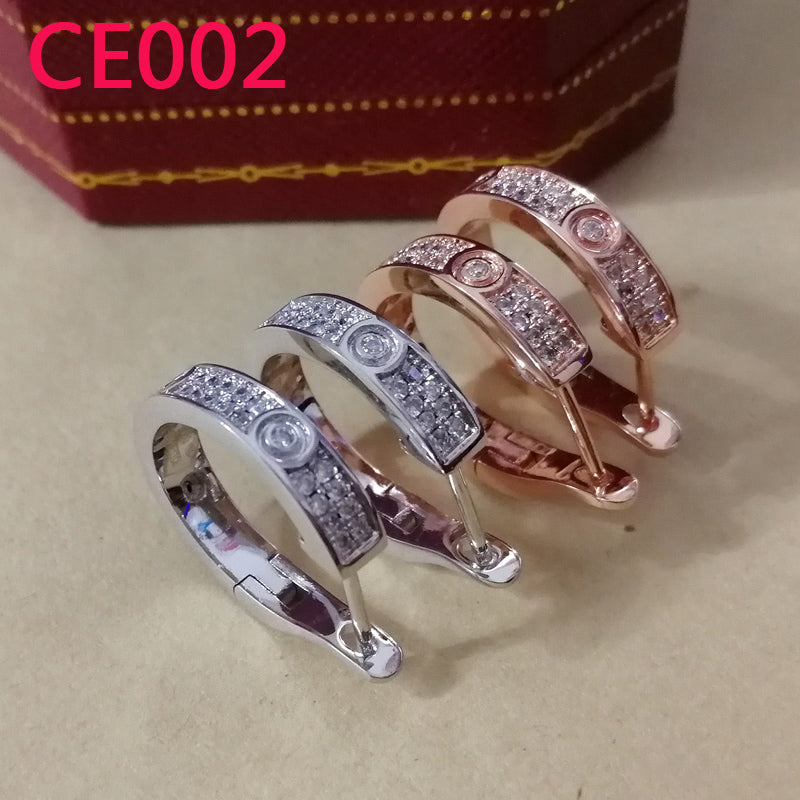 CE002  Fashion Stainless Steel Rose Gold Stone Design beautiful Earring Charm For Women Jewelry