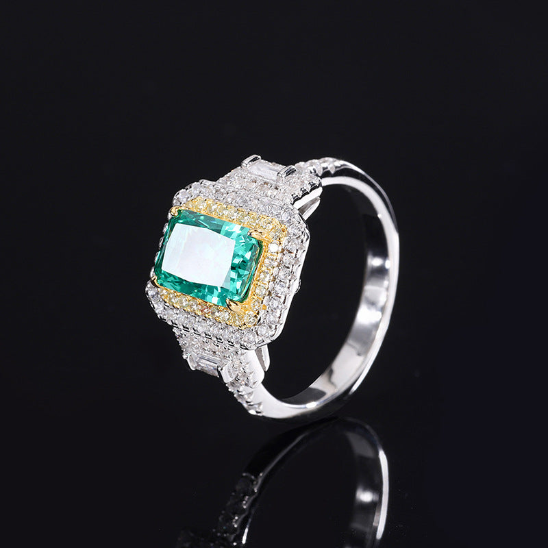 Hot Selling S925 Silver Color Treasure High Carbon CZ Ring Female Radiant Cut Full Diamond Inlaid Master 6*8