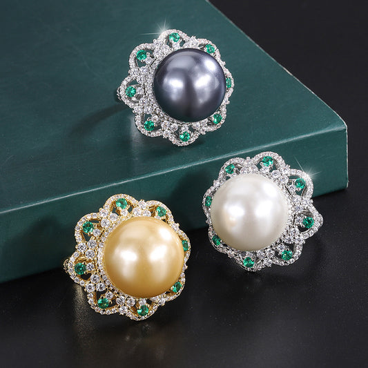 Gold plated copper rings base new inlaid Aubergine pearl vintage fashion crystal ring 16mmjewelry