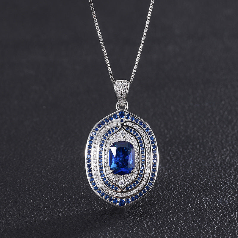 2022 New Popular retro style ring sapphire two-color stone CZ pendant ring and earring set master for woman jeewlry 8*10