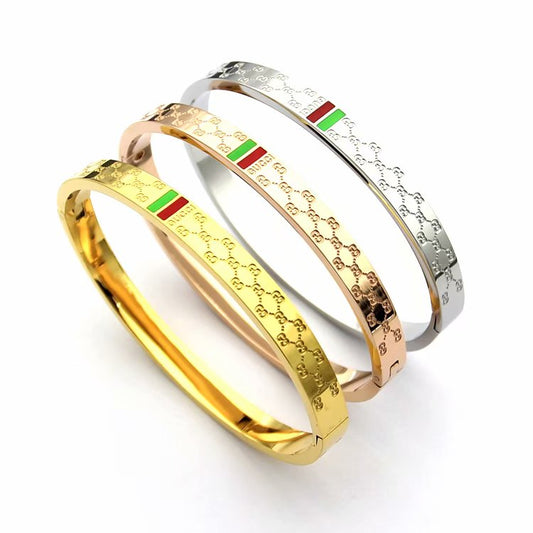 BT05  New Fashion Titanium steel Gold bracelet&bangle  beautiful for Women Couples Cubic Zirconia