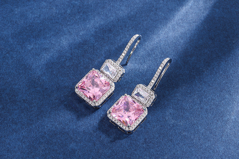 DEM19 Pink color Cz Pendant Earring Necklace Female Color Treasure Set Main Stone 10*10