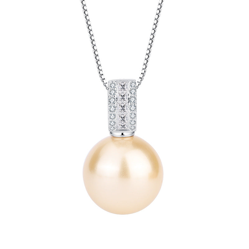 S925 real silver Pearl simple fashion women& Pearl pendant necklace 16mm