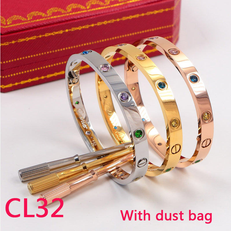 CL32  designer jewelry women bracelets Titanium stainless Steel Bracelets colorful stones Women Men gold  Bangles