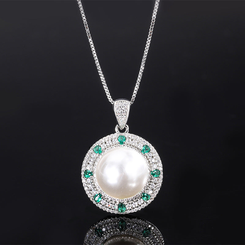 LEM59 2022 New White Bead Separation Cz Round Ring 14mm and Pendant 16mm Ladies  jewelry Set