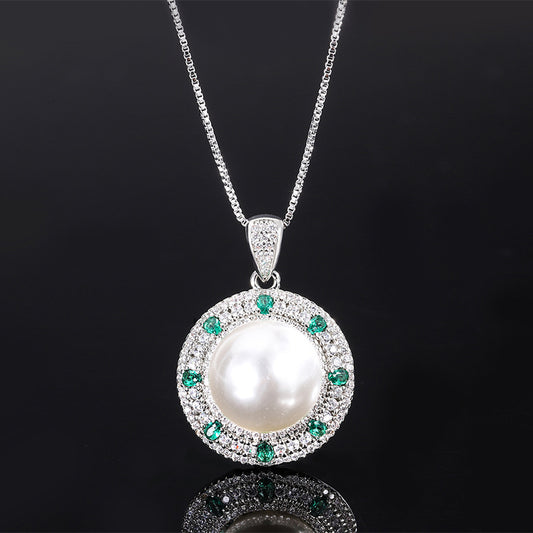 LEM59 2022 New White Bead Separation Cz Round Ring 14mm and Pendant 16mm Ladies  jewelry Set