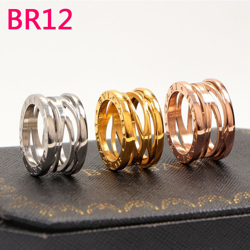 BR12 New Fashion Titanium steel Hollow out  ring for Women jewelry Couples Anel Cubic Zirconia Wedding Bands gift