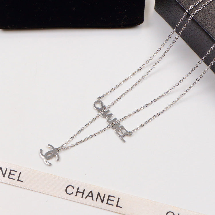 NE123  Fashion Brand Titanium Steel Jewelry Design Letter Necklace beautiful For Women Necklace