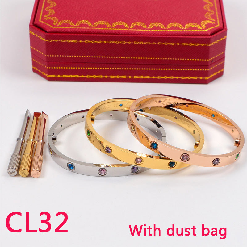 CL32  designer jewelry women bracelets Titanium stainless Steel Bracelets colorful stones Women Men gold  Bangles