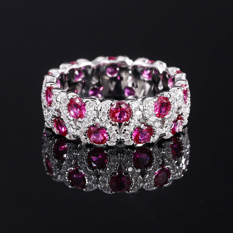 2022 new S925 hot selling simulation ruby hand-set diamond row ring closed ring