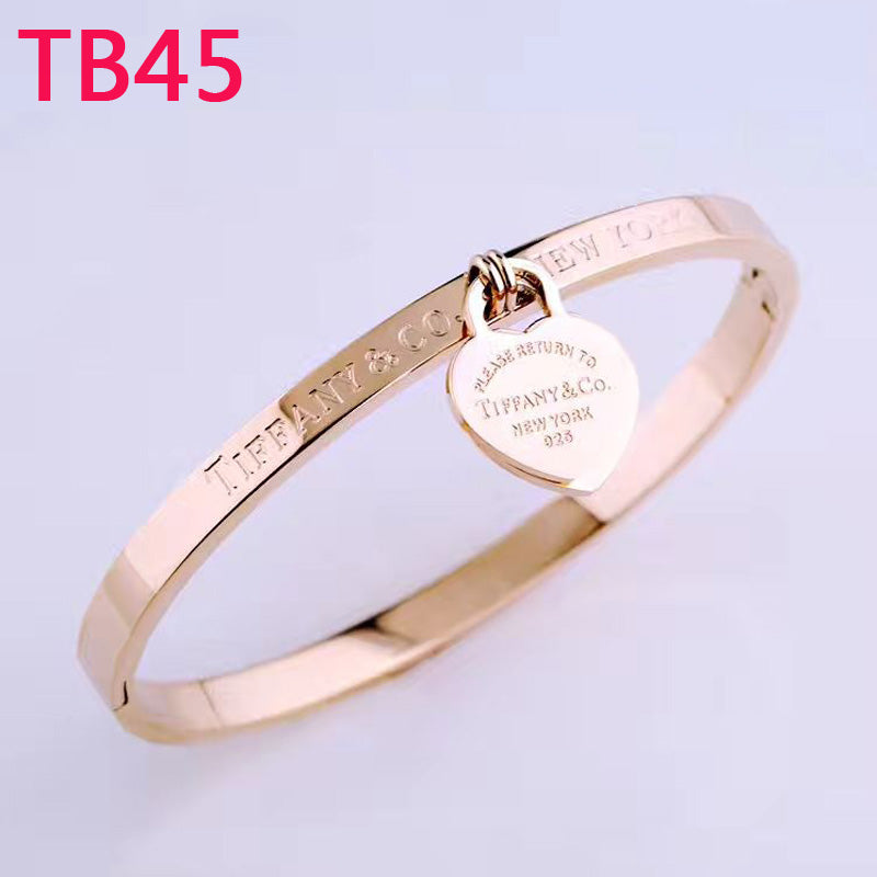 TB45 New Fashion Titanium steel  bracelet bangle for Women gift Couples Cubic Zirconia Wedding gift