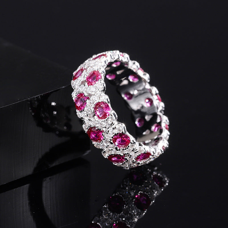 2022 new S925 hot selling simulation ruby hand-set diamond row ring closed ring