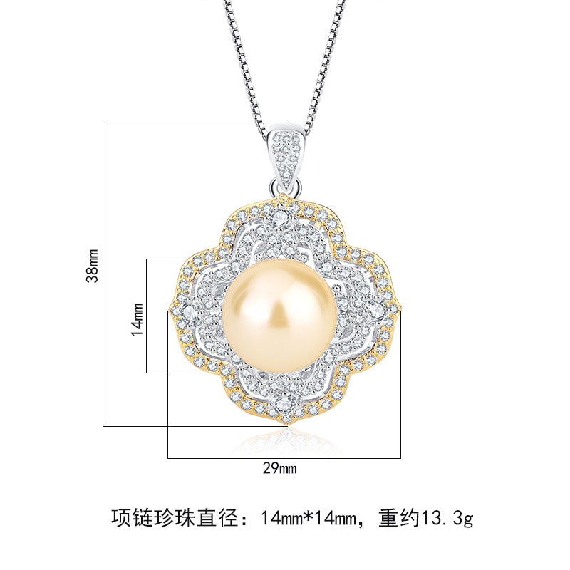 VAEM02 Hot sale new arrive Gold plated Pearl fashion with crystal Pendant necklace and rarring for woman  jewelry 29mm