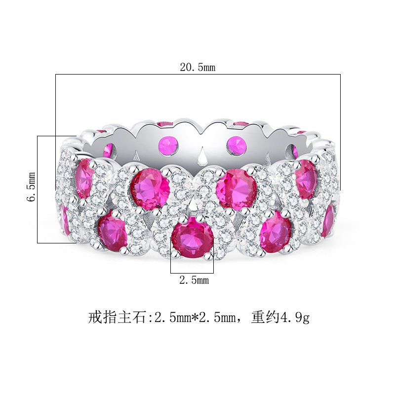 2022 new S925 hot selling simulation ruby hand-set diamond row ring closed ring