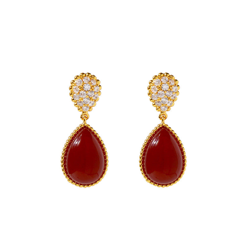 TX54 New arrive autumn and winter crystal -set water drop agate mother-of-pearl copper earrings for woman jewelry