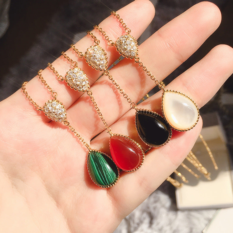 TB58 Fashion Retro Shell Agate Water drop-shaped Geometric Necklace female ins simple chain  jewelry