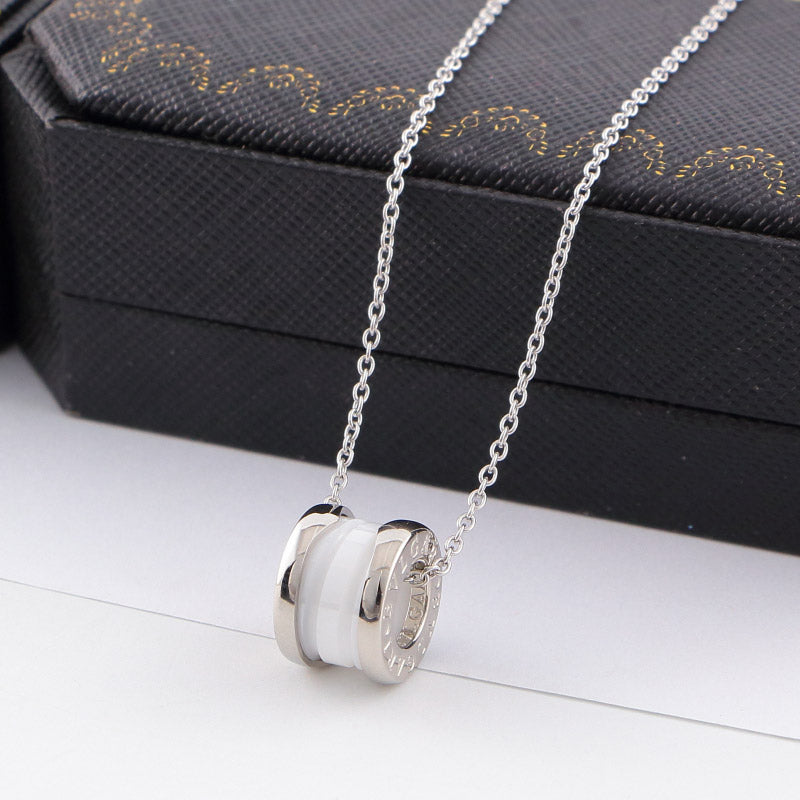 BU40  New Fashion Titanium steel black and white color Necklace for Women Couples Anel Cubic Zirconia Wedding Bands gift