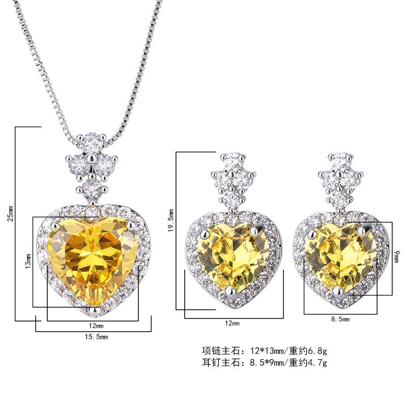 LEM38 Yellow color CZ Jewelry Set Earrings Main Stone 8*12 Pendant Necklace 10*14