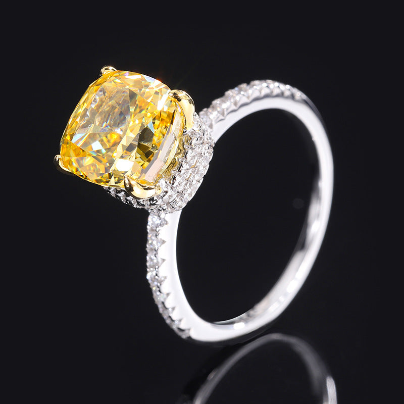 FEM03 S925 Body Silver High Carbon Radiant Cut Simple Fashion Square 9*9 CZ Women's Ring Wholesale