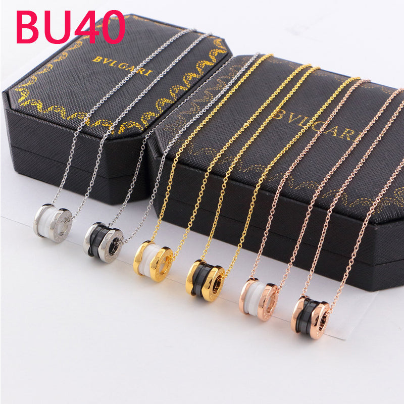 BU40  New Fashion Titanium steel black and white color Necklace for Women Couples Anel Cubic Zirconia Wedding Bands gift