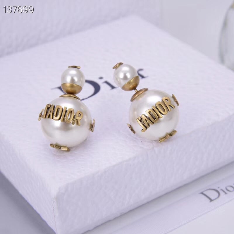 DR-35 New Fashion Brand Stainless Steel Jewelry Design White Round Beads Stud Earring For Women Gold  Earrings