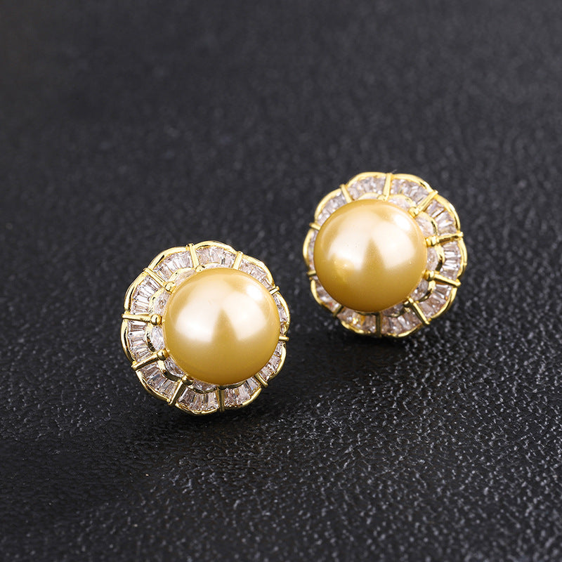 2022 new gold beaded Korean version of the fashionable hand-set diamond ring pendant earrings set 16mm 12mm